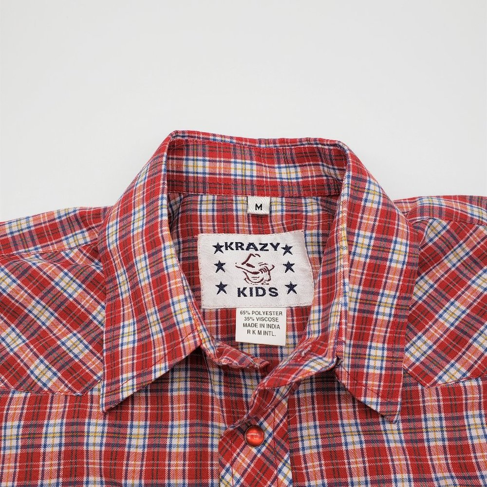 Krazy Kids Youth Red Plaid Long Sleeve Western Snap Down Shirt Medium - Picture 2 of 7